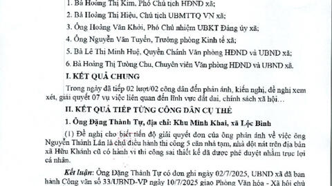 Thông báo kết quả tiếp công dân định kỳ ngày 17/7/2025
