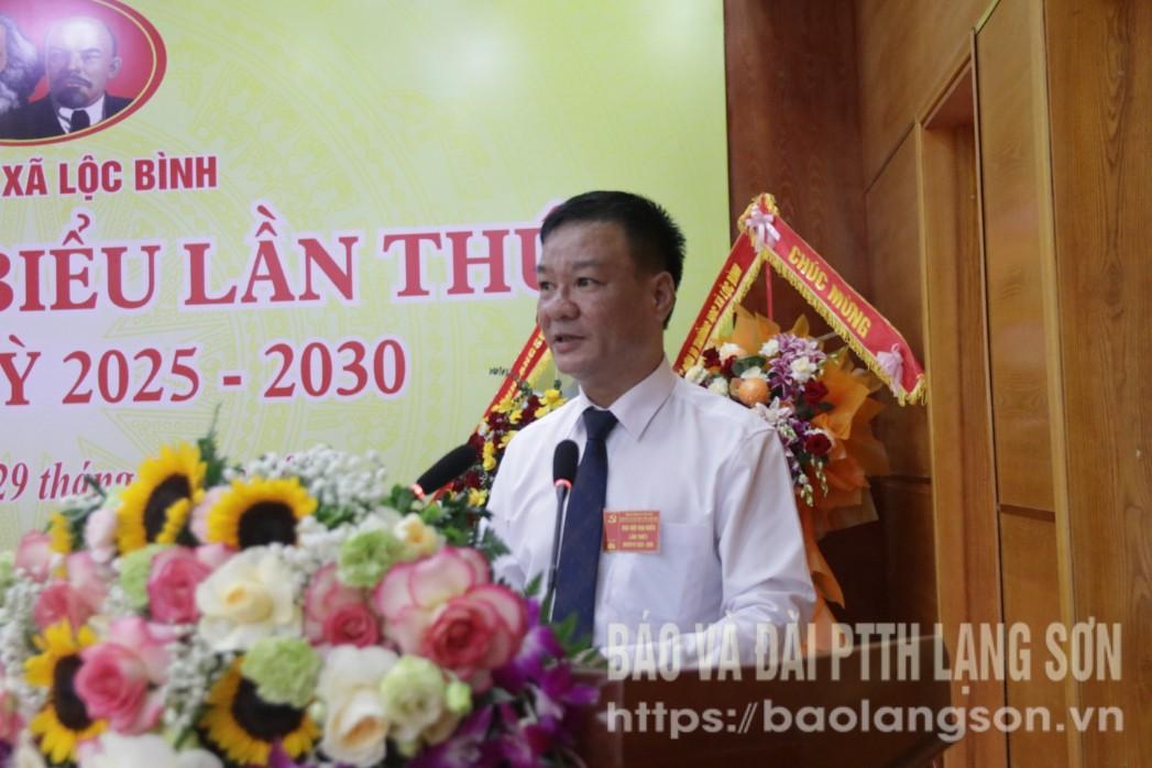 Bí thư Đảng ủy xã Lộc Bình phát biểu tại đại hội